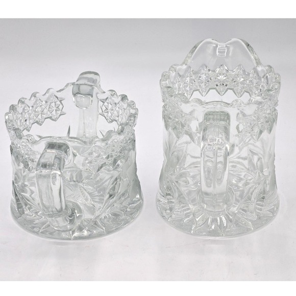 Vintage EAPG Clear Pressed Glass Sugar n Creamer Set, Floral & Starburst Pattern - Picture 2 of 7